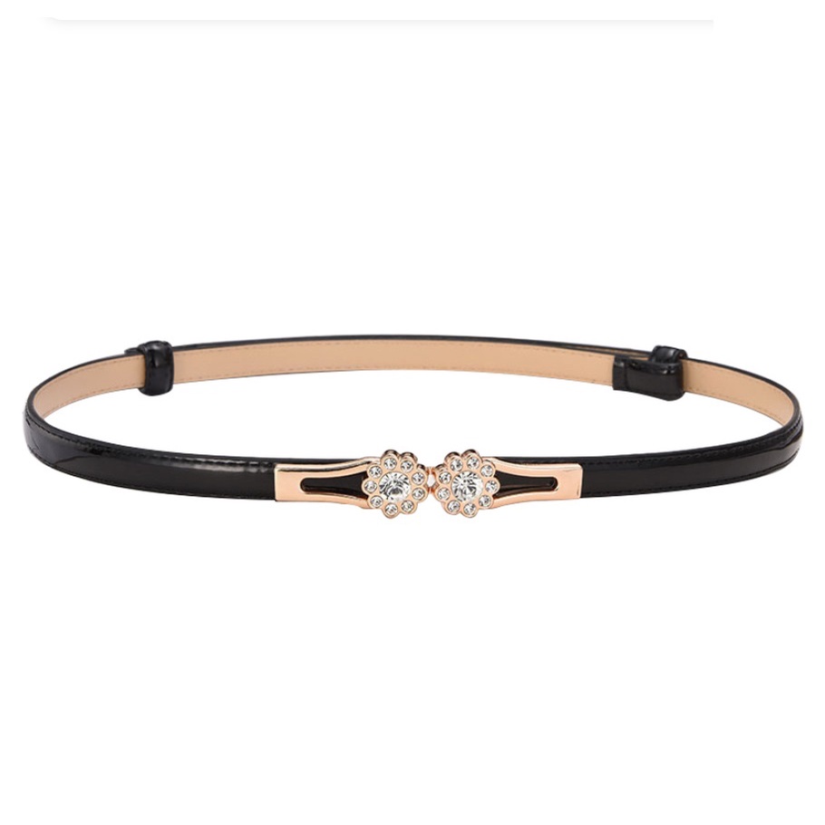 Ikat Ban Pinggang Korea Fashion Thin Adjustable TWIN FLOWERS Kulit Gasper Thin Kecil Tali Sabuk Cewe Womens Belt