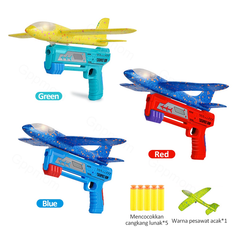 Gppmom Mainan Anak Pesawat Terbang Berlampu Mainan Pistol Tembak Pesawat Shining Flying Airplane Catapult Gun