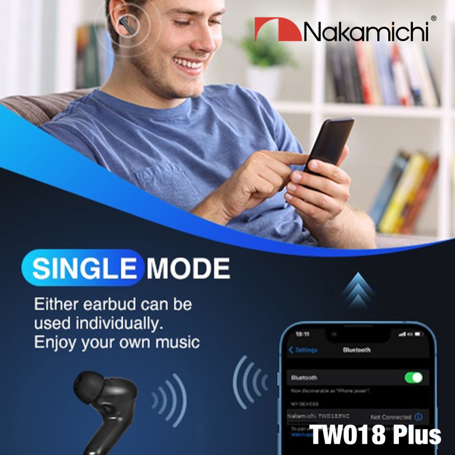 NAKAMICHI Headset TWS Bluetooth Wireless TW018ENC Plus / TW018ENC+ Earphone Earbuds LED Display Wireless Charging