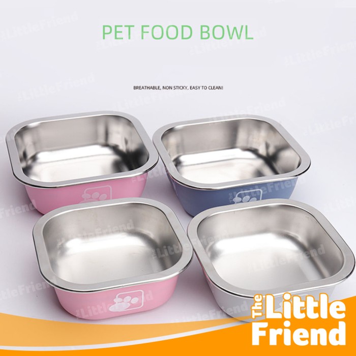 Tempat Makan Kucing Anjing Stainless Steel Square Shape Non-Slip Bowl