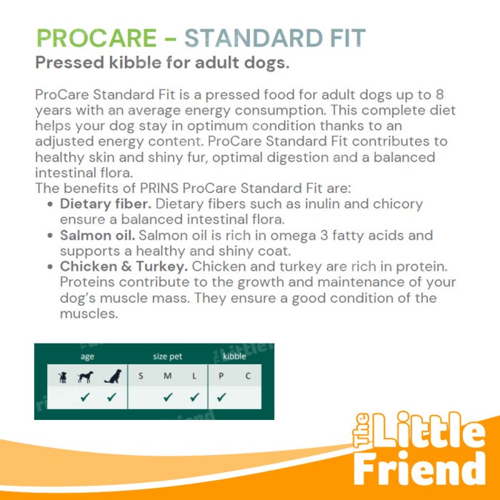 Makanan Anjing Dewasa Kibble Large Breeds PRINS PROCARE STANDARD FIT