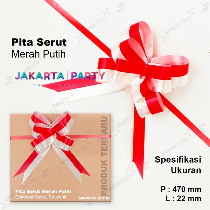 Pita Serut Merah Putih Isi 10pcs / Pita Tarik Merah Putih 22mm x 470mm