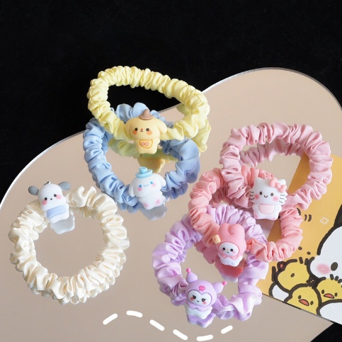 Diskon Shop - F5889 Ikat Rambut Scrunchie Sanrio / Aksesoris Rambut Wanita Karakter Lucu / Ikat Rambut Karet Fashion Wanita Scrunchie
