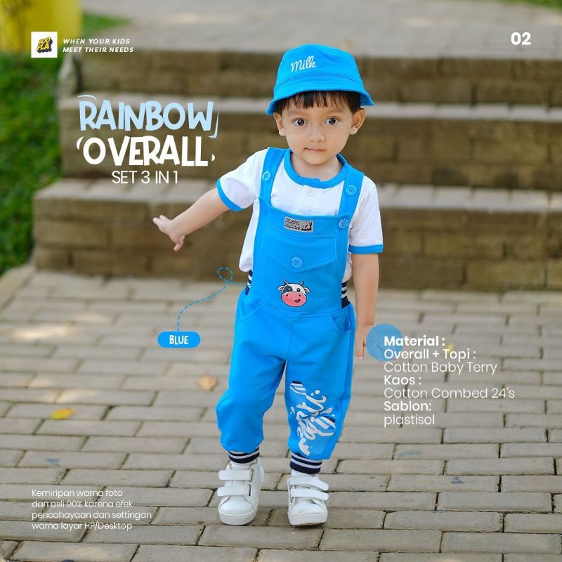 Setelan Anak Usia 6 Bulan Sampai 5 Tahun Rainbow Overall Set 3 in 1 HooflaKids Pakaian Baju Bayi Balita Cowok Cewek