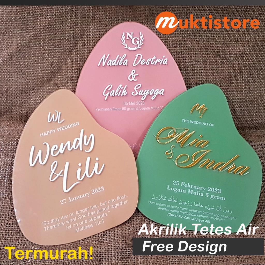 Akrilik brush, tetes air hiasan mahar akrilik, papan nama akrilik
