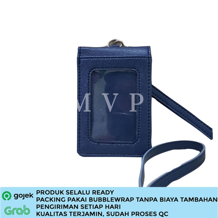 

[DD] Lanyard Kulit Magnet ID Card Holder Name Tag Kulit berkualitas - Biru