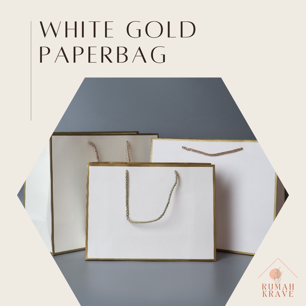 

RUMAH KRAVE - White Gold Paperbag Putih Emas Tas Kado Hadiah Elegan