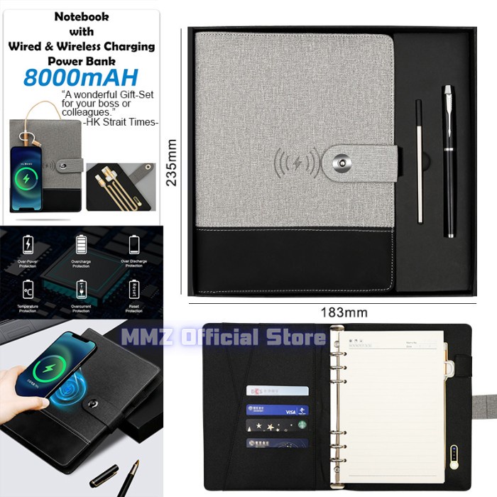 

Notebook Buku Catatan Agenda Wireless Charging Power Bank Gift Set - Hitam