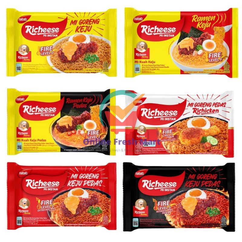 

Richeese Mi Goreng kuah ramen Keju Fire Level 0 3 5 pedas richiken baru - Online Fresh Mart Denpasar