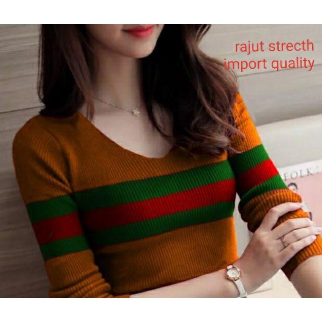 BAJU ATASAN WANITA/ATASAN RAJUT GUCCI V-NECK PJG