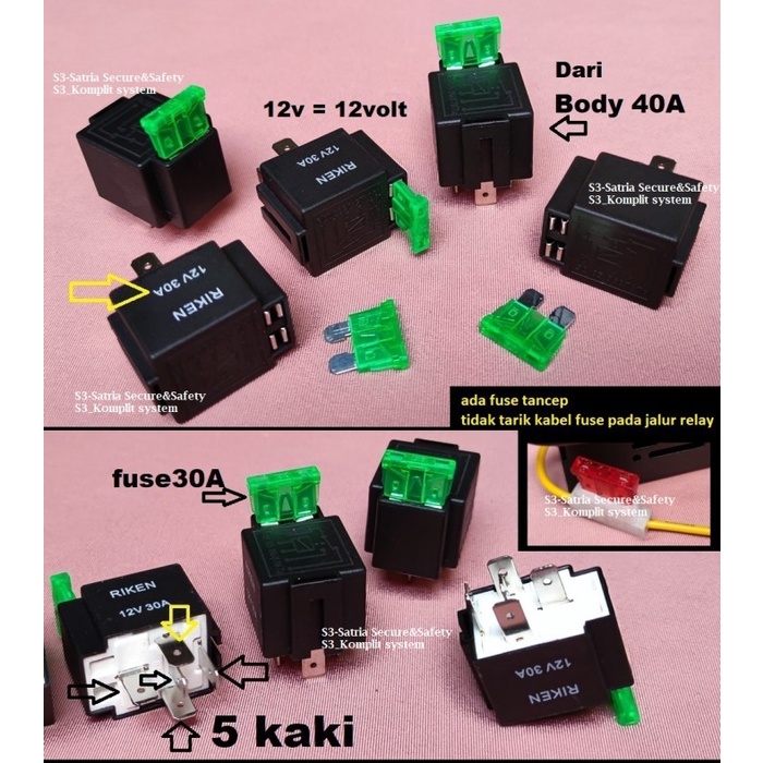 Relay Dc 12v 40A Ada fuse 30A Relay 5 kaki with sekring relay 12volt