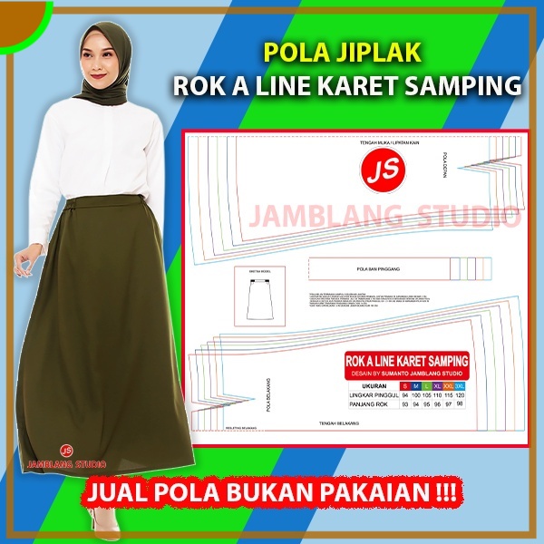 Pola Jiplak Rok A Line Karet Samping | Aneka Pola