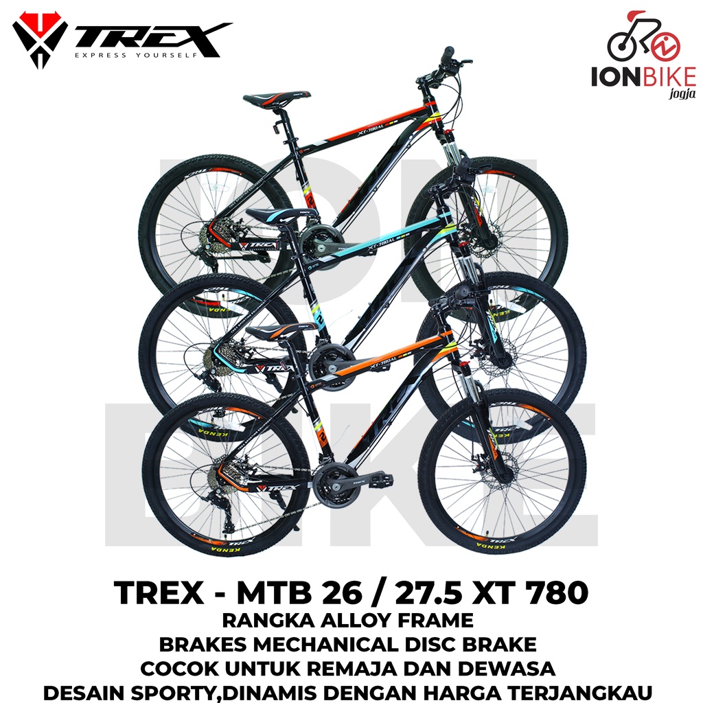 Sepeda MTB 26 27.5 Trex XT780 9 Speed Alloy Gunung Dewasa Anak SMP SMA Sekolah Allumunium XT 780 Ter