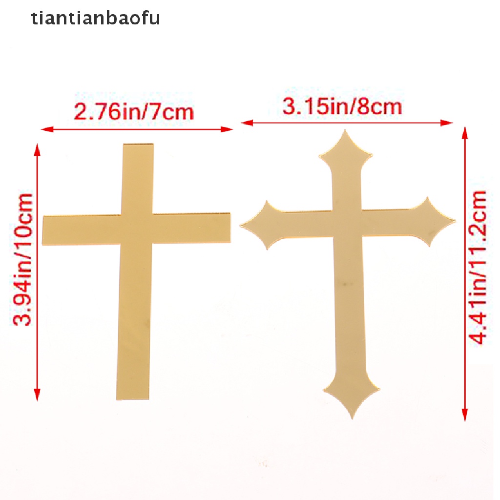 [tiantianbaofu] 5pcs 10 * 7cm Akrilik Cross Gold Topper Perjamuan Pertama Minimalis Sisipan Kue Butik