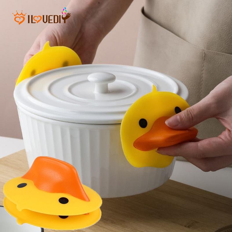 Hot Sale/Silicone Cute Duck Penjepit Anti Panas Melepuh/Klip Panci Panas Terisolasi/Sarung Tangan Oven Microwave Non-slip Suhu Tinggi/Multifungsi Piring Mangkok Gripper Aksesoris Dapur