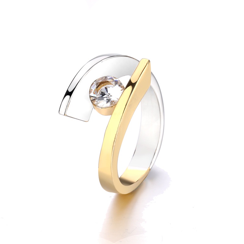 Goldkingdom Fashion Perhiasan Aksesoris Ready Stock Baru Berlian-set Zirkon Cincin Eropa Dan Amerika Berlapis 18 K Warna Emas Pemisahan Pertunangan Cincin