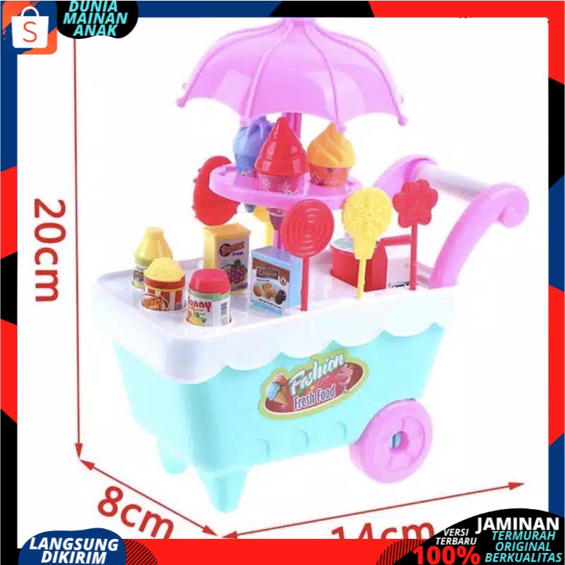 Mainan edukasi anak Anak Gerobak Es Krim Permen Keranjang Bonus 2 Kuda Pony Anak-anak DIY Play Set  FI503 SNI