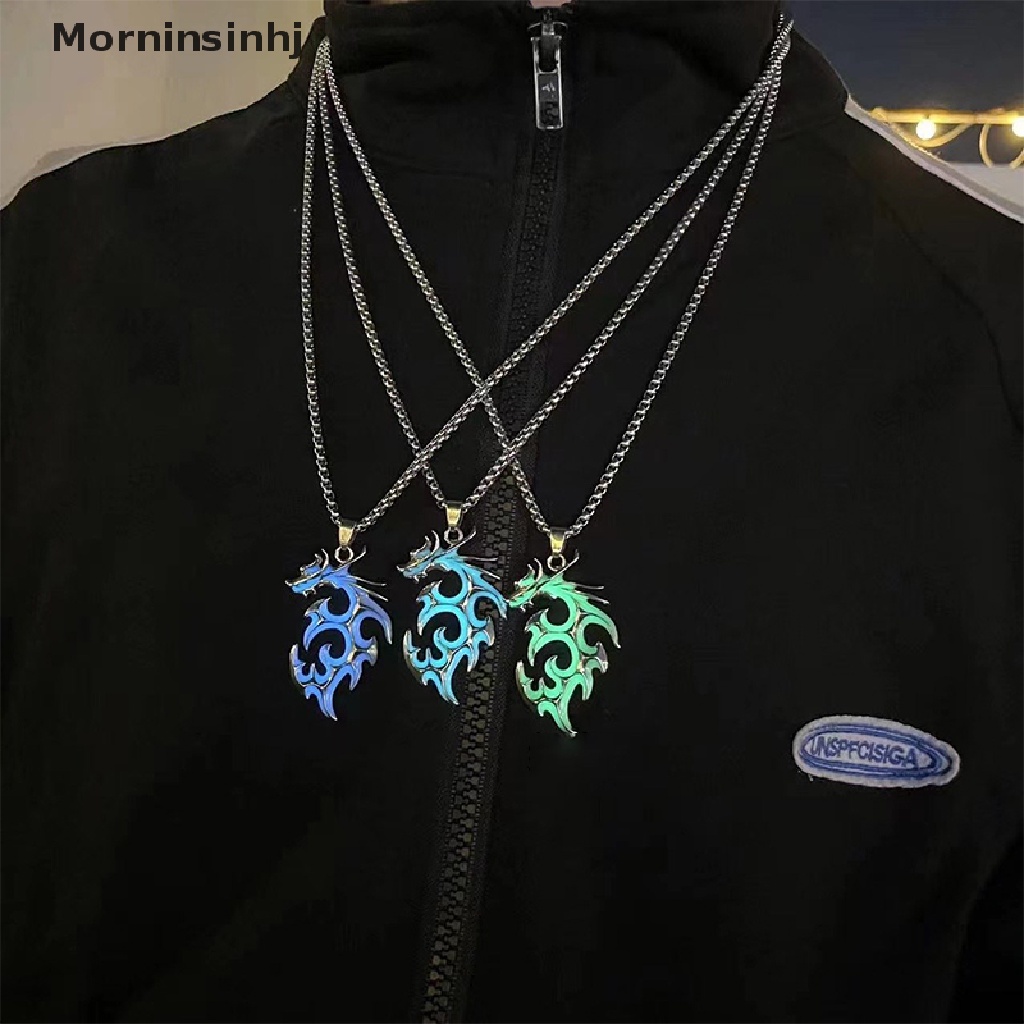 Mornin Glow Flame Dragon Kalung Kepribadian Punk Glow Liontin Untuk Wanita Pria Glow In The Dark Hewan Sweater Rantai Bersinar Kalung Hiphop Perhiasan Aksesoris id