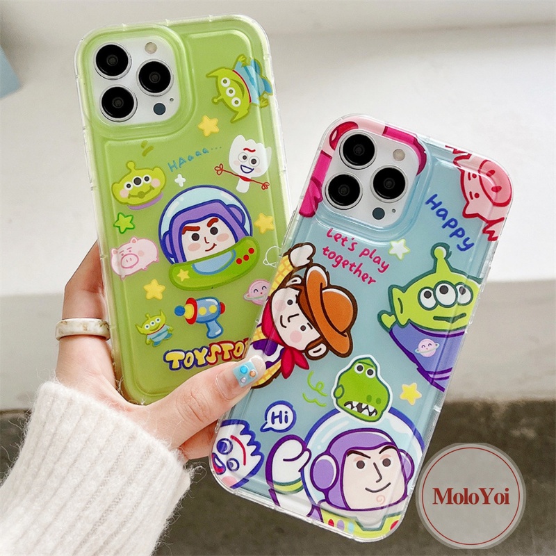 IPHONE Casing Ponsel Kompatibel Untuk Iphone11 13 12 14 Pro MAX XR 7Plus X XS MAX 6 7 8 6S Plus SE 2020 Cerita Mainan Kartun Lucu Buzz Lightyear Alien Airbag Shockproof Soft TPU Cover