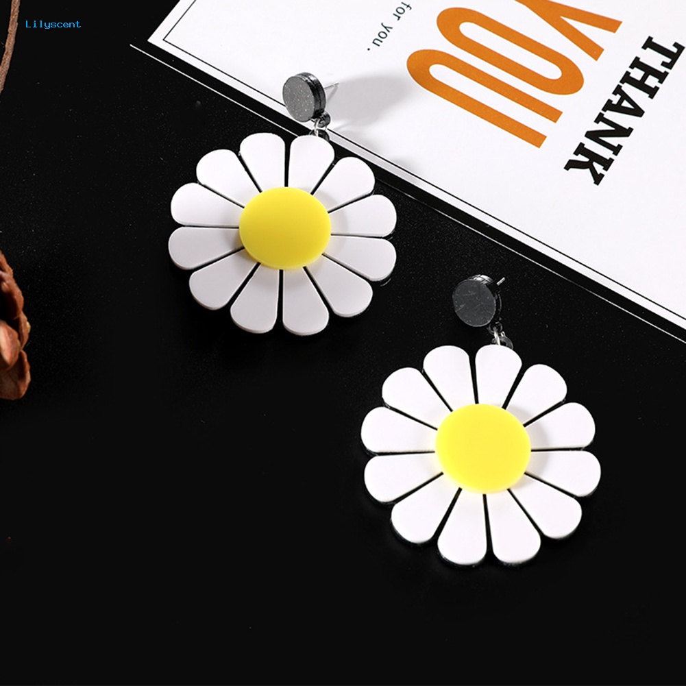 Lilyscent Fashion Akrilik Daisy Besar Menjuntai Anting Tindik Telinga Liontin Wanita Dekorasi Pesta