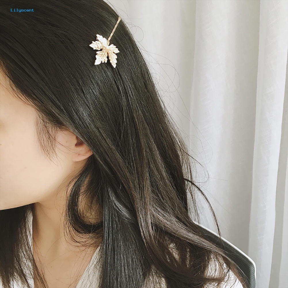 Lilyscent 2Pcs Elegan Maple Leaf Alloy Hairpin Rambut Klip Wanita Hiasan Kepala Aksesoris