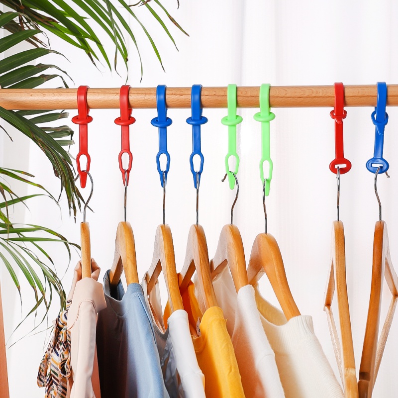10pcs Warna Random Elastis Silikon Gantungan Baju Gesper Kuat Bantalan Lemari Organizer Rak Pakaian Tiang Tahan Angin Rak Perbaiki Benda Anti-slip Gantungan Hook Cincin