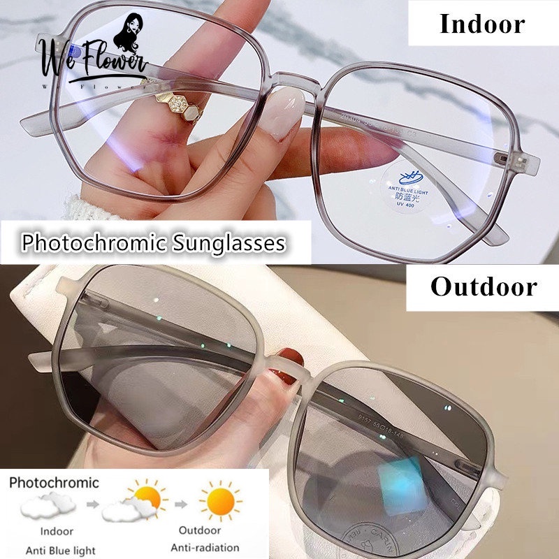 We Flower Populer Kacamata Photochromic Wanita Pria Trendy Anti Radiasi Eyeglasses Aesthetic Male Shades Fashion Anti Blue Ray Eyewear