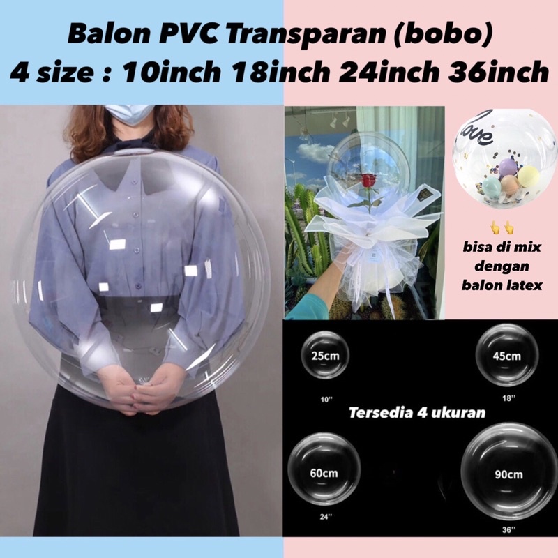 Balon Bobo PVC Transparan [10 inch 18 inch 24 inch 36 inch] &amp; Stik / Tangkai Balon