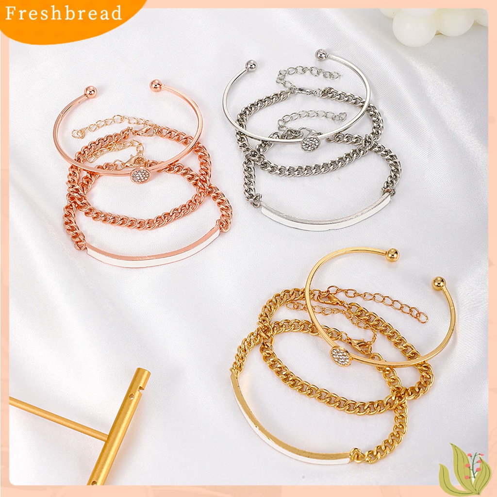 &lt; Freshbread &gt; 3Pcs/Set Cubic Zirconia Bukaan Wanita Gelang Alloy Shiny Adjustable Simple Bangles Perhiasan Aksesoris