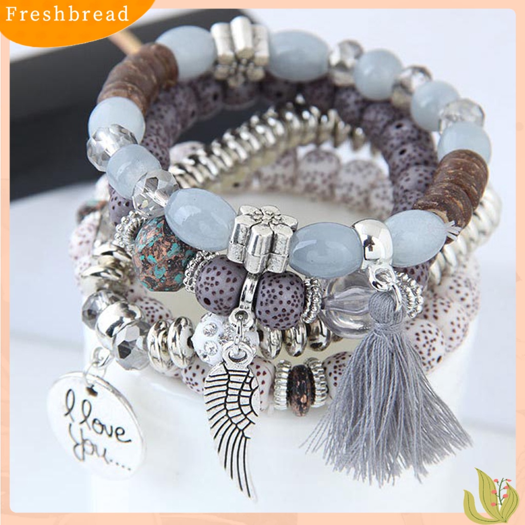 &lt; Freshbread &gt; 4Pcs/Set Gelang Manik-Manik Kayu Paduan Bergaya Yang Indah Menggemaskan Gelang Fashion Untuk Pesta