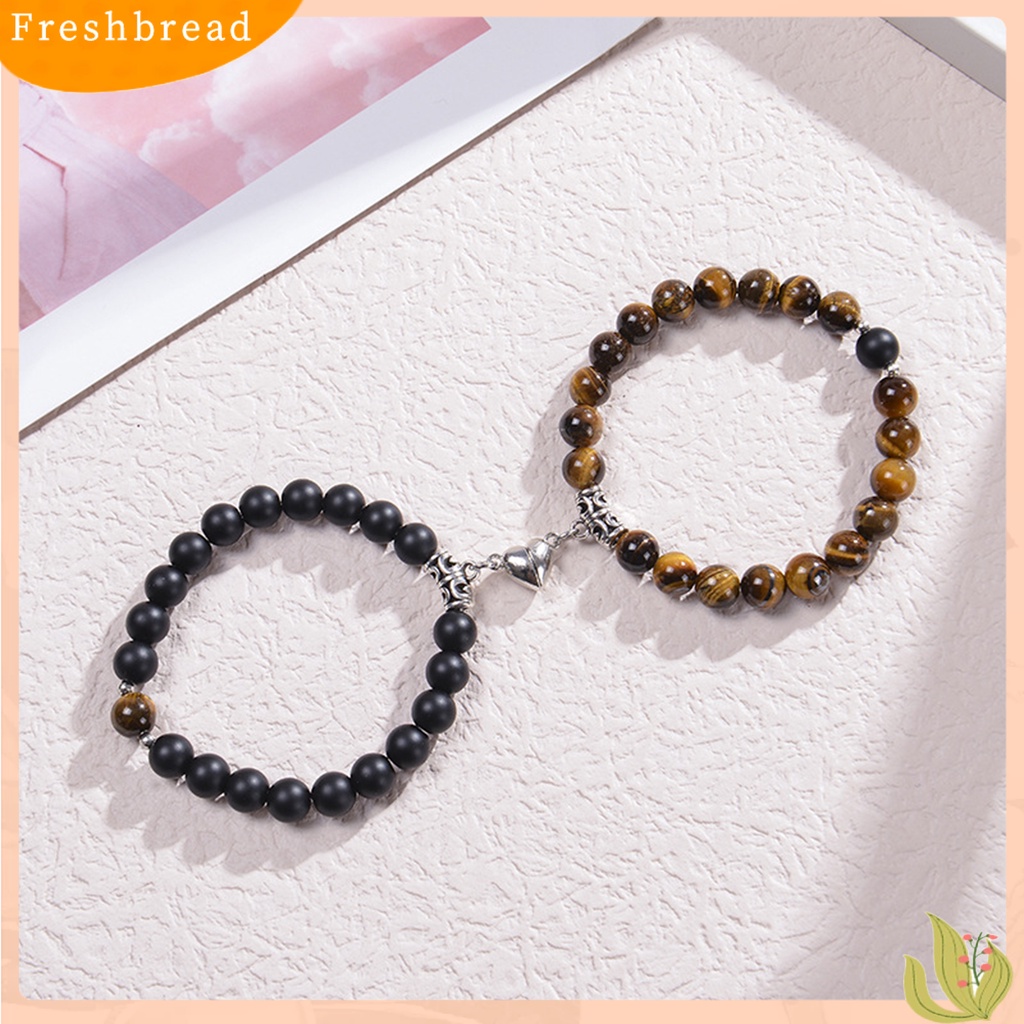 &lt; Freshbread &gt; 2Pcs Gelang Unisex Manik-Manik Hati Pria Wanita Batu Buram Anti Luntur Bangles Untuk Pacaran