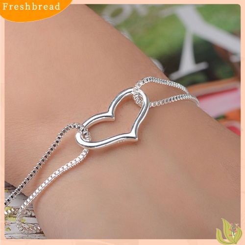 &lt; Freshbread &gt; Fashion Wanita Cinta Hati Liontin Berlapis Perak Double-Layer Chains Bracelet