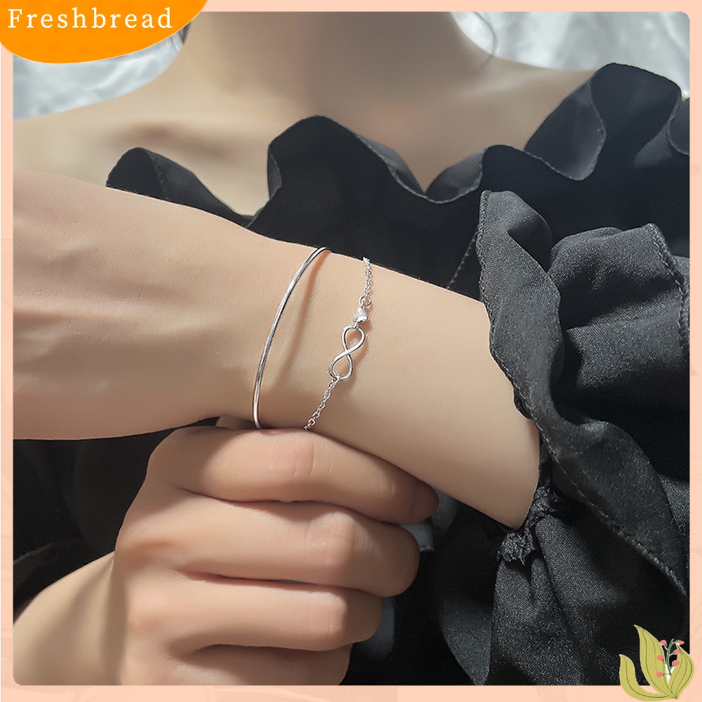 &lt; Freshbread &gt; Wanita Gelang Lapisan Ganda Kilau Cerah Liontin Cinta Abadi Electroplating Anniversary Souvenir Unfading Infinity Charm Bracelet Bangle Untuk Pakaian Sehari-Hari