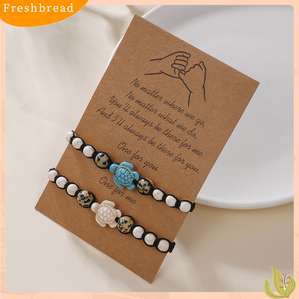 &lt; Freshbread &gt; 2Pcs Manik-Manik Gelang Retro Kura-Kura Dekorasi Buatan Tangan Adjustable Pengerjaan Halus Dekorasi Portabel Bohemian Batu Persahabatan Gelang Aksesori Pakaian