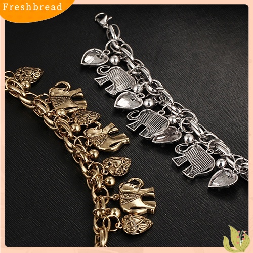 &lt; Freshbread &gt; Wanita Vintage Unik Ukir Hati Gajah Mengkilap Liontin Gelang Bangle