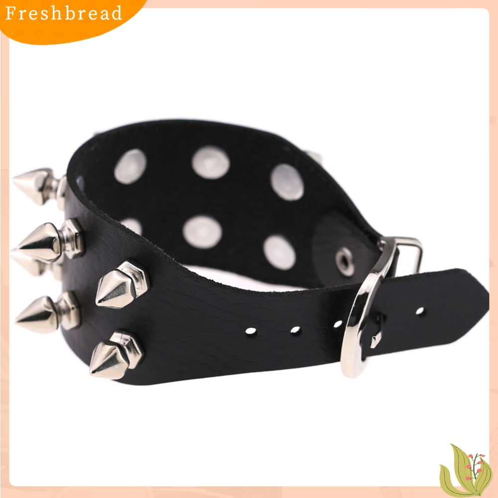 &lt; Freshbread &gt; Fashion Faux Kulit Paku Keling Gesper Lebar Adjustable Gelang Pergelangan Tangan Dekorasi