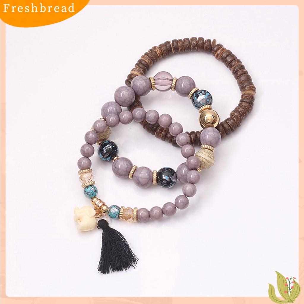 &lt; Freshbread &gt; 3Pcs Manik-Manik Kayu Rumbai Kombinasi Resin Gelang Hadiah Perhiasan Aksesoris