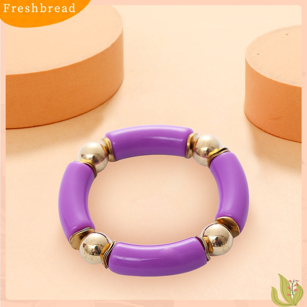 &lt; Freshbread &gt; Wanita Gelang Arc Tabung Manik-Manik Elastis Perhiasan Tebal Berwarna Gelang Vintage Untuk Pesta