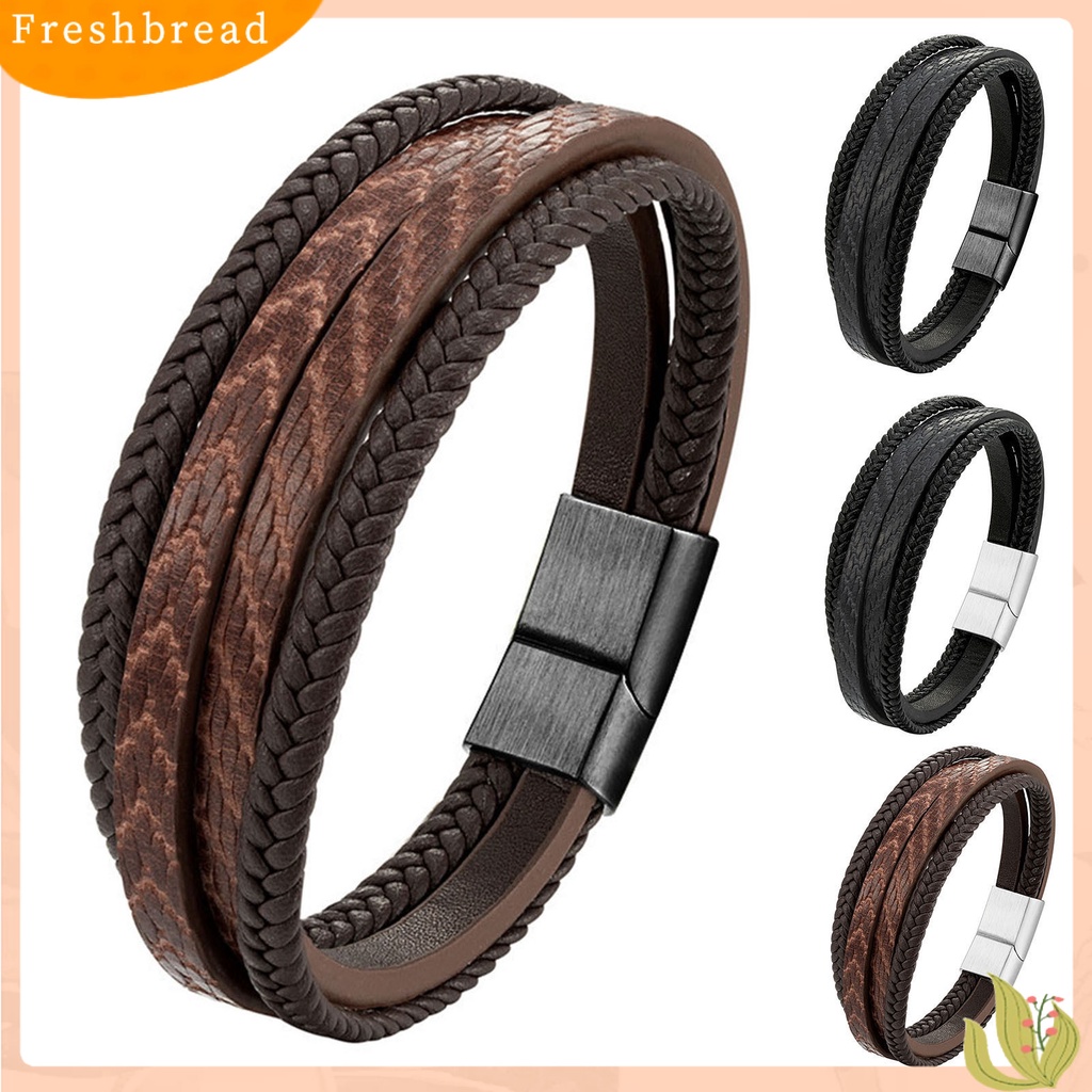 &lt; Freshbread &gt; Pria Gelang Vintage ic Gesper Anyaman Buatan Tangan Geometris Hias Hadiah Multilayer Bungkus Perhiasan Bangle Pria Kulit Imitasi Untuk Kehidupan Sehari-Hari