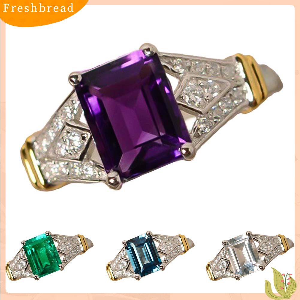 &lt; Freshbread &gt; Fashion Persegi Panjang Kubik Zirkon Berlian Imitasi Cincin Pengantin Pernikahan Pertunangan Perhiasan