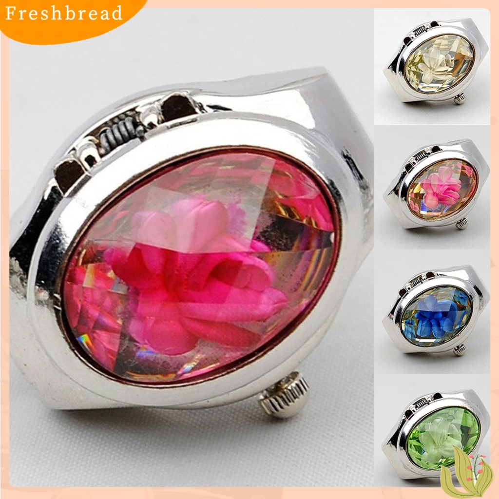 &lt; Freshbread &gt; Jam Tangan Quartz Cincin Jari Berlian Imitasi Flip Oval Fashion Unisex Untuk Club Pesta