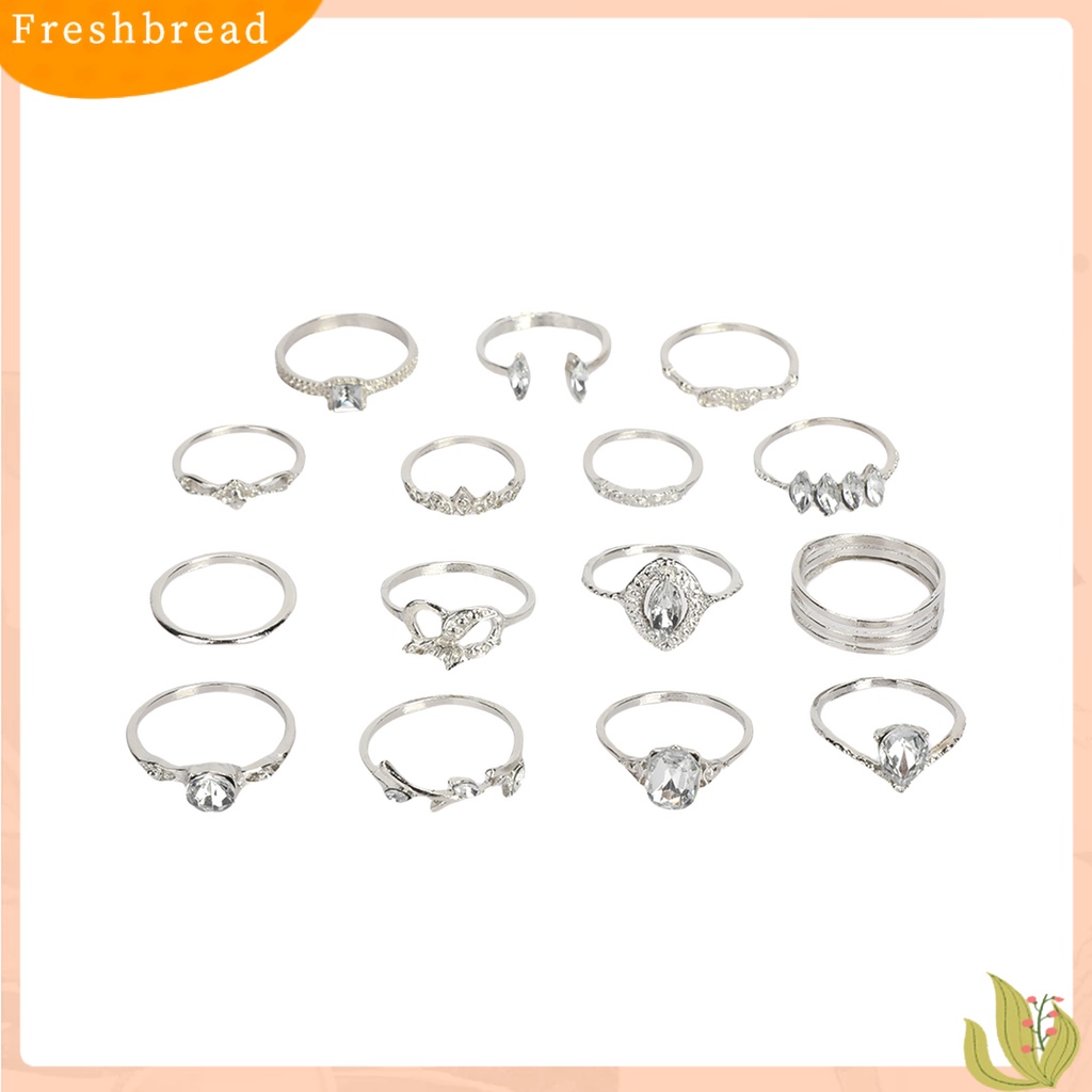 &lt; Freshbread &gt; 15Pcs/Set Wanita Bohemian Berlian Imitasi Stackable Finger Rings Hadiah Perhiasan Untuk Pakaian Sehari-Hari