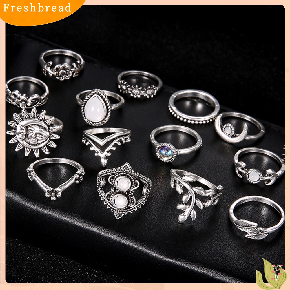 &lt; Freshbread &gt; 14Pcs Vintage Bunga Matahari Bulan Jari Midi Knuckle Rings Set Wanita Perhiasan Pesta