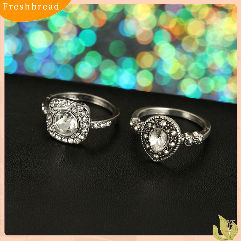 &lt; Freshbread &gt; 10Pcs Vintage Mahkota Pir Berlian Imitasi Wanita Knuckle Midi Jari Susun Rings