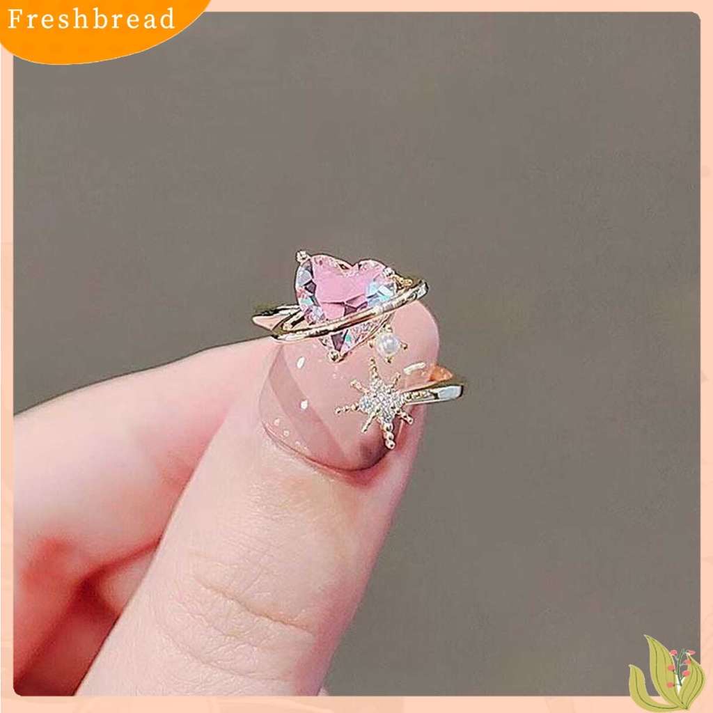 &lt; Freshbread &gt; Cincin Wanita Bentuk Hati Berlian Imitasi Mengkilap Opening Wedding Circlet Untuk Ulang Tahun