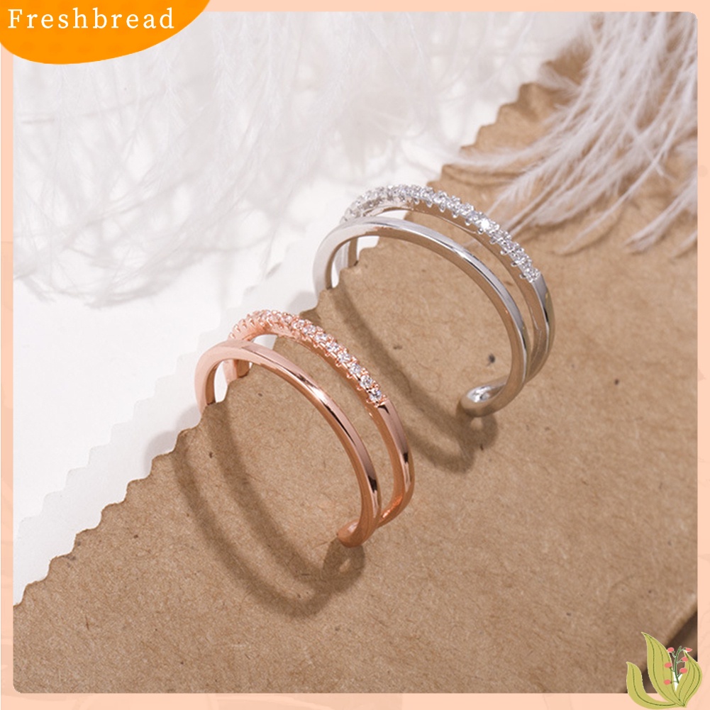 &lt; Freshbread &gt; Sederhana Wanita Pernikahan Berlian Imitasi Bertatahkan Lapisan Ganda Terbuka Cincin Jari Perhiasan