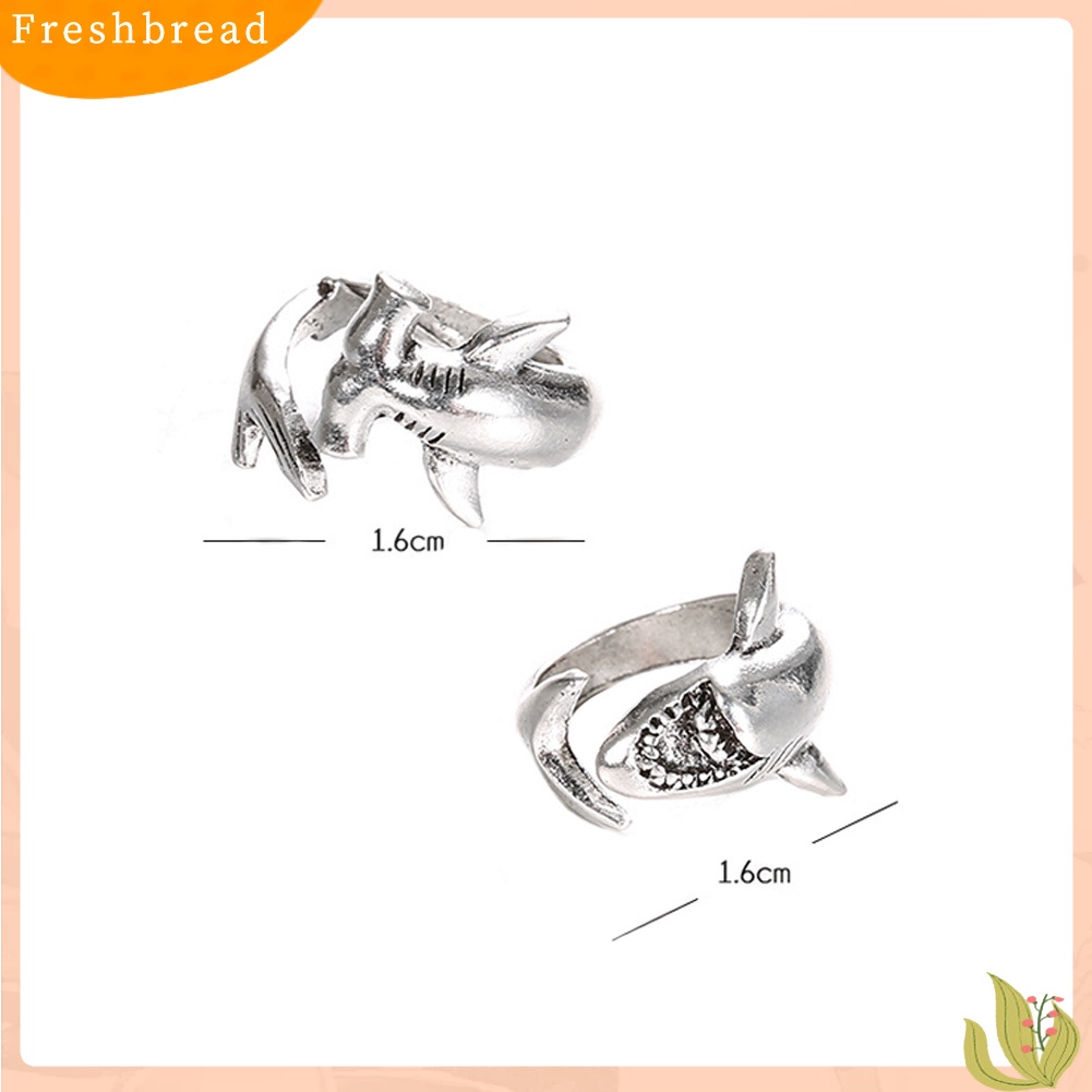 < Freshbread > 2Pcs/Set Vintage Adjustable Alloy Hiu Terbuka Cincin Unisex Pesta Perhiasan Hadiah
