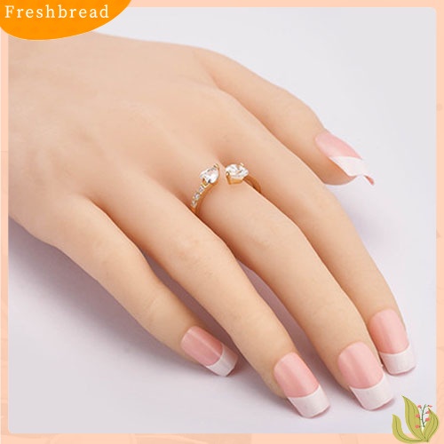 &lt; Freshbread &gt; Wanita Cinta Ganda Hati Terbuka Cincin Zirkon Mengkilap Tembaga Pernikahan Perhiasan Pengantin