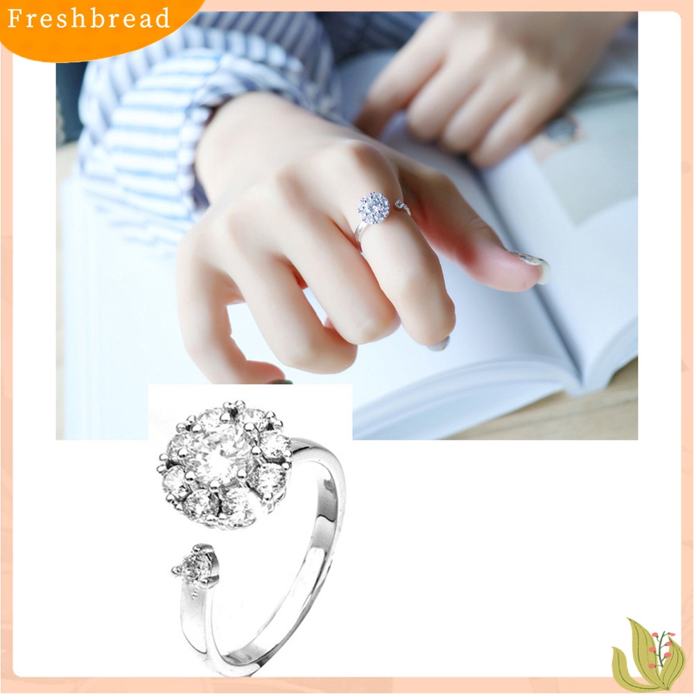 &lt; Freshbread &gt; Wanita Fashion Berlian Imitasi Bertatahkan Berputar Terbuka Jari Cincin Pesta Perhiasan Hadiah