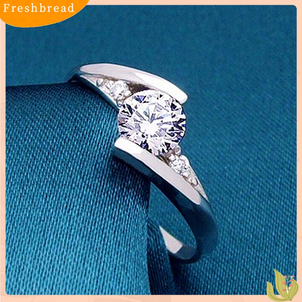 &lt; Freshbread &gt; Wanita Chic Cubic Zircon Sterling Silver Disepuh Alloy Pertunangan Pernikahan Cincin